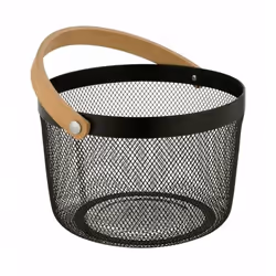 WENKO Corbeille salle de bain avec poigné Bambusa, rond, Panier de rangement, Noir, Rond, Métal, Acier, Monochromatique, Inté ...