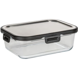 Boîte de conservation fraicheur en verre Steel 1 l, boîte hermétique en verre avec couvercle en acier inoxydable, boîte lavable au lave-vaisselle et