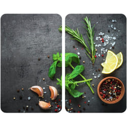 Protection de plaques cuisson 'Aromates' Wenko Lot de 2, Couvre plaque universel, Résistant aux chocs, Hygiénique, Pieds inclus, Verre trempé,