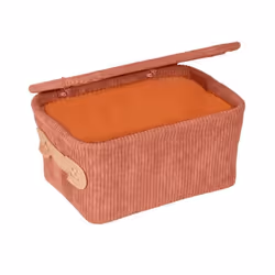 Panier de Rangement - WENKO - ALENA - Velours Rose - 19 x 10 x 14 cm - Couvercle Inclus