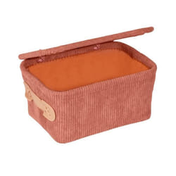 Panier de Rangement - WENKO - ALENA - Velours Rose - 19 x 10 x 14 cm - Couvercle Inclus