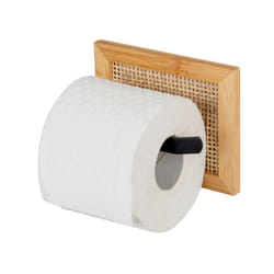 WENKO Distributeur de papier toilette Allegre, En bambou et en rotin, support en acier laqué mat, naturel/noir