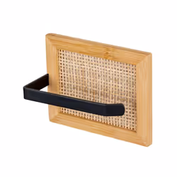 WENKO Distributeur de papier toilette Allegre, En bambou et en rotin, support en acier laqué mat, naturel/noir