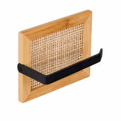 WENKO Distributeur de papier toilette Allegre, En bambou et en rotin, support en acier laqué mat, naturel/noir