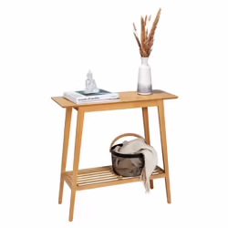 WENKO Console Table dentrée KONA Table dappoint en bambou Etagère à 2 niveaux Entrée Salon Couloir 80 x 76 x 30 cm