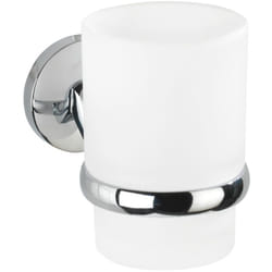 Wenko - Porte Brosse à dent mural, Gobelet Salle de bain Cuba, Zinc - verre, 7x9,5x11,5 cm, Brillant - mat