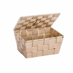 WENKO Panier de rangement Salle de bain avec couvercle Adria petite boite de rangement Polypropylène 19x14x10 cm beige