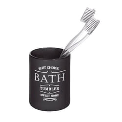 WENKO Gobelet pour brosses à dents Sweet Home en Verre  Porte-Brosse à Dents et Dentifrice  Noir et texte Blanc  Ø7x10 cm