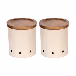 WENKO Boîte de Conservation Alimentaire ARIA  2x Boîte Rangement Cuisine 16L avec Couvercle  Métal Bois  Beige  Ø135x15 cm