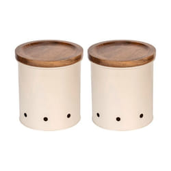 WENKO Boîte de Conservation Alimentaire ARIA  2x Boîte Rangement Cuisine 16L avec Couvercle  Métal Bois  Beige  Ø135x15 cm