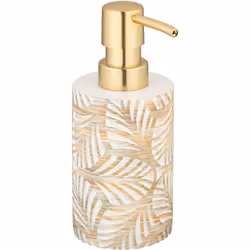 Distributeur de savon liquide avec une texture inspirée des feuilles et en couleur or ancien - un accessoire élégant dans l'e ...