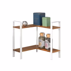 WENKO Etagère dangle de Cuisine à 2 Niveaux LOUISA Meuble Plan de Travail Rangement épices Métal Blanc et Bois 30x33x30cm