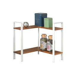 WENKO Etagère dangle de Cuisine à 2 Niveaux LOUISA  Meuble Plan de Travail  Rangement épices  Métal Blanc et Bois  30x33x30cm