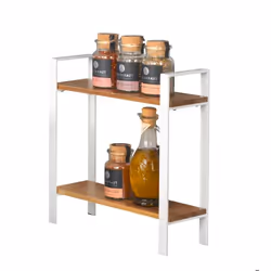 WENKO Louisa, Étagère, Autonome, Métal, Bois, Blanc, Bois, Cuisine, 2 étagères
