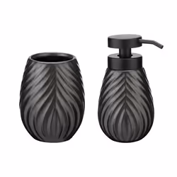 WENKO Ensemble Accessoires Salle de Bain IDRO Distributeur Savon 330mL + Gobelet Porte Brosse à Dents Ø65x105cm Céramique