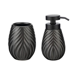 WENKO Ensemble Accessoires Salle de Bain IDRO  Distributeur Savon 330mL + Gobelet Porte Brosse à Dents Ø65x105cm  Céramique