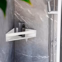 WENKO Étagère Murale de Douche dAngle GENOVA  Fixation sans Perçage  Rangement Douche  Acier Inox  Blanc Mat  36x8x17 cm
