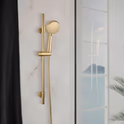 WENKO Ensemble de Douche YOUNG Doré  Barre de Douche Inox 66 cm + Douchette 3 Types de Jets  Pommeau Ø 10 cm ABS  Or Mat
