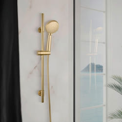 WENKO Ensemble de Douche YOUNG Doré  Barre de Douche Inox 66 cm + Douchette 3 Types de Jets  Pommeau Ø 10 cm ABS  Or Mat