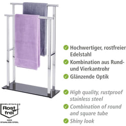 Wenko - Porte Serviette Salle de Bain sur Pied, Lava, Acier Inox - verre trempé, 50x20x82 cm, brillant - noir