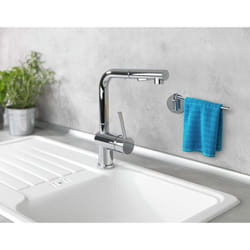 Porte torchon mural, porte lavette rotatif à fixer dans l'évier, fixation sans perçage Turbo-Loc®, adhésif puissant, Acier inoxydable, 23x6,5x3 cm,