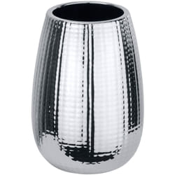 Wenko - Porte Brosse à Dent, Gobelet Salle de Bain Dakar, céramique à relief, ø 8,3x11,6 cm, chromé
