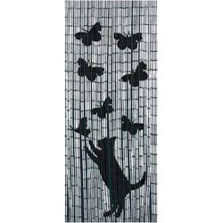Rideau de porte bambou motif 'Chat et Papillons' Wenko Protection Anti Insectes, Anti Mouches, Anti moustiques, Brise Vue, Fabrication Main, 90x200