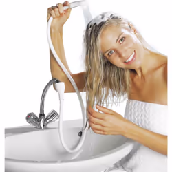 Pour les robinets de modèle courant. Idéal pour se laver les cheveux, également en voyage. Douchette à main pratique pour cha ...