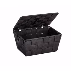 WENKO Panier de salle de bains avec couvercle Adria noir, Panier de rangement, Noir, Rectangulaire, Polyuréthane (PU), Polyvi ...