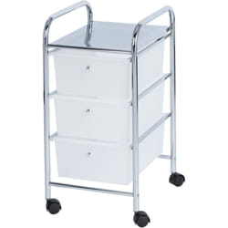 Wenko - Desserte Messina, tour de rangement 3 tiroirs avec roulettes, Structure chromé, tiroir plastique blanc, 33x65,5x39 cm