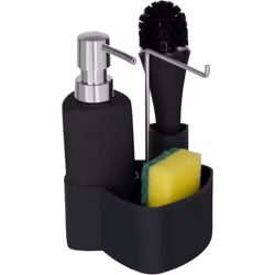 Organiseur pour évier intéressant composé d'un distributeur avec pompe plastique chromée brillante pour le savon liquide ou l ...