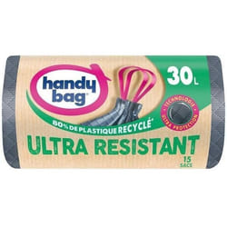 Lot de 15 sacs poubelle - HANDY BAG - Poignées coulissantes - Ultra résistant - 30L
