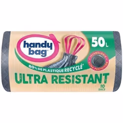 HANDY BAG® Sac poubelle poignées coulissantes ultra résistantes 50 l x10