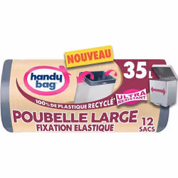 Handy Bag - Sacs poubelle à fixation élastique Poubelle Large 35L x 12 sacs - Adapté aux poubelles rectangulaires