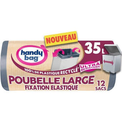 Handy Bag - Sacs poubelle à fixation élastique Poubelle Large 35L x 12 sacs - Adapté aux poubelles rectangulaires