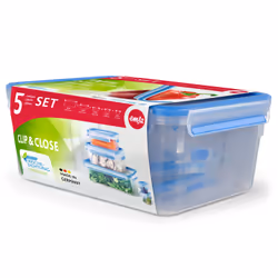 EMSA CLIP & CLOSE Rectangulaire Régler 3,7 L Bleu, Transparent 5 pièce(s)