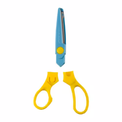 description Ciseaux de bricolage de longueur 165 mm pour enfants, jaune/bleu clair. Découpe en forme de zig-zag. Les lames pe ...