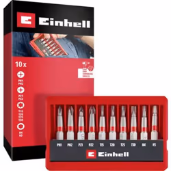 ORIGINAL EINHELL BIT-SET 10 PCS. (50-MM-BITS PH/PZ/T/H, ACIER SABLÉ S2, E 6.3 TIGE, CASSETTE DE POCHE AVEC FONCTION DE MISE E ...