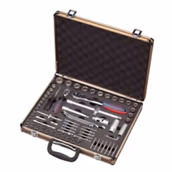 Valise de clé à pipe 83 pièces, entraînement 1/4" + 1/2"-carré, cliquet réversible à griffe bimatière. Acier chrome vanadium. ...