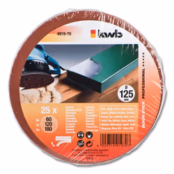 kwb Disques à poncer QUICK-STICK, BOIS & MÉTAL, corindon affiné, Ø 125 mm, perforées Emballage économique sous film