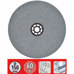 Diamètre : 150 mm Largeur : 16 mm Alésage central : 32 mm Gros grains N60 est idéal pour métal. Avec 4 éléments liaison Ø 25/ ...