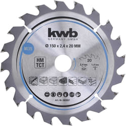 KWB - 583557 lame de scie circulaire en bois dur et bois dur 150 x 20 mm coupes propres, chiffres moyens, 20 dents Z-20