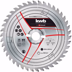 Lame de scie TCT 42 dents, Ø 250 mm, alésage central 30 mm, épaisseur 1,2 mm Pour bois durs, bois tendres, contreplaqués et b ...
