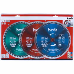 KWB Einhell 49589399 Jeu de 3 lames de scie circulaire Scie à onglet HM TCT 250x30mm 40T/60T/80T Jeu de scies circulaires en  ...