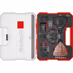 L'ensemble d'outils multifonctions de 35 pièces d'Einhell propose une gamme complète de lames de scie et d'accessoires de pon ...