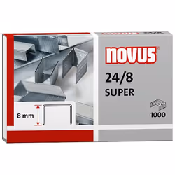 Novus 24/8 SUPER, Pack d'agrafes, 8 mm, Fixation, 1000 agrafes, Acier inoxydable, Acier inoxydable
