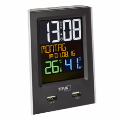 TFA-Dostmann 60.2537.01, Réveil numérique, Rectangle, Noir, Plastique, 0 - 50 °C, F, °C