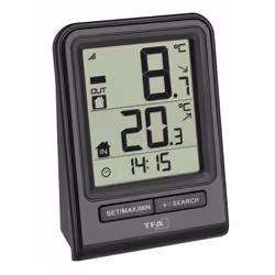 TFA-Dostmann PRISMA, Thermomètre électrique, Intérieur & extérieur, Noir, Plastique, Table, Rectangulaire