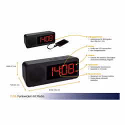 TFA-Dostmann 60.2546.01 réveille-matin Réveil numérique Noir