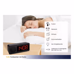 TFA-Dostmann 60.2546.01 réveille-matin Réveil numérique Noir